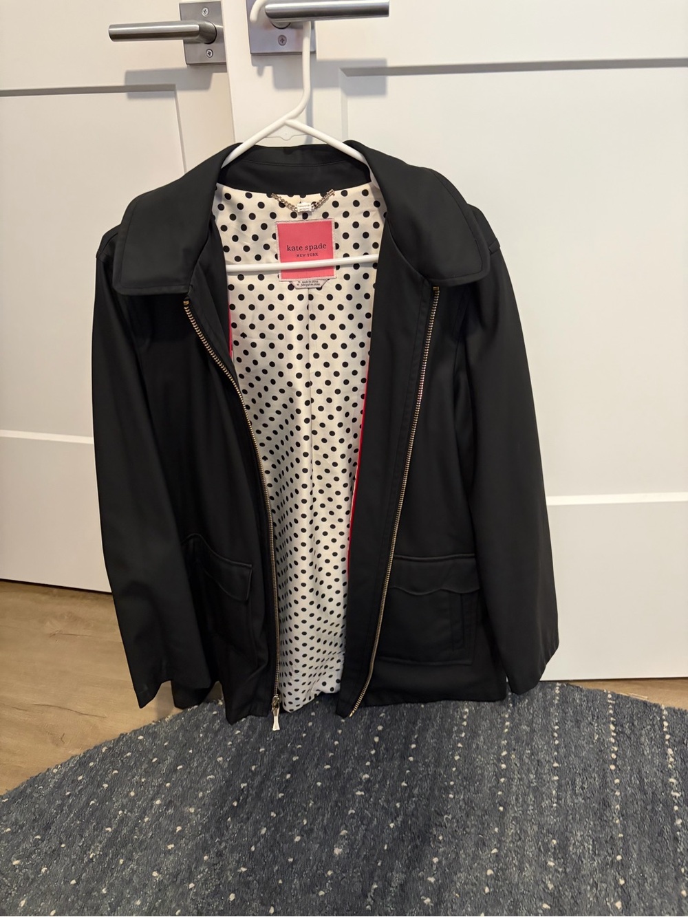 kate spade Black Bomber Jacket with Polka-Dot Lining